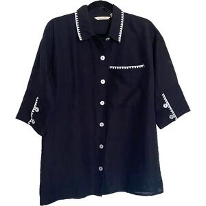 SOFT SURROUNDINGS Black Linen Button Down Shirt Marisol Size S Summer Classic
